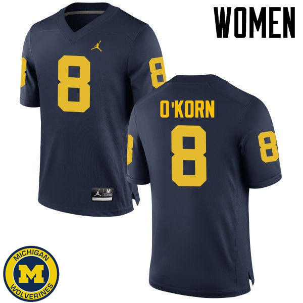 Womens University of Michigan #8 John O'Korn Navy NCAA Player Game Jersey